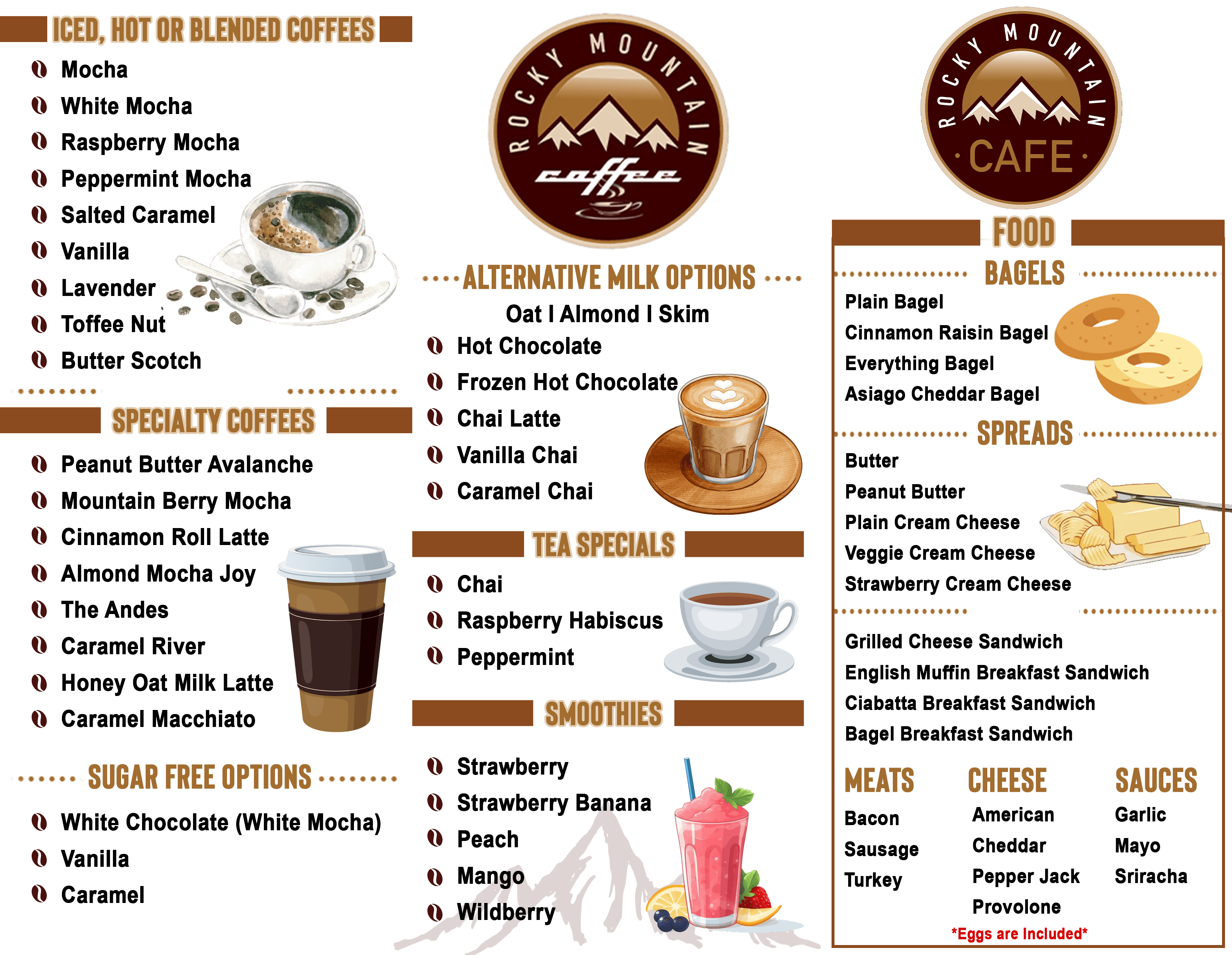 Rocky Mountain Cafe full menu 2025 including drinks and food